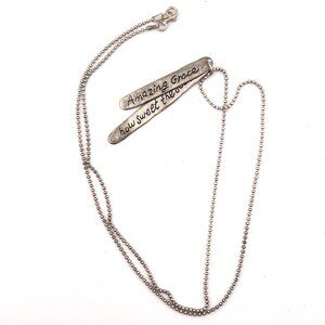 Vintage Amazing Grace How Sweet The Sound 2 Bar Pendants on Chain Necklace 12"